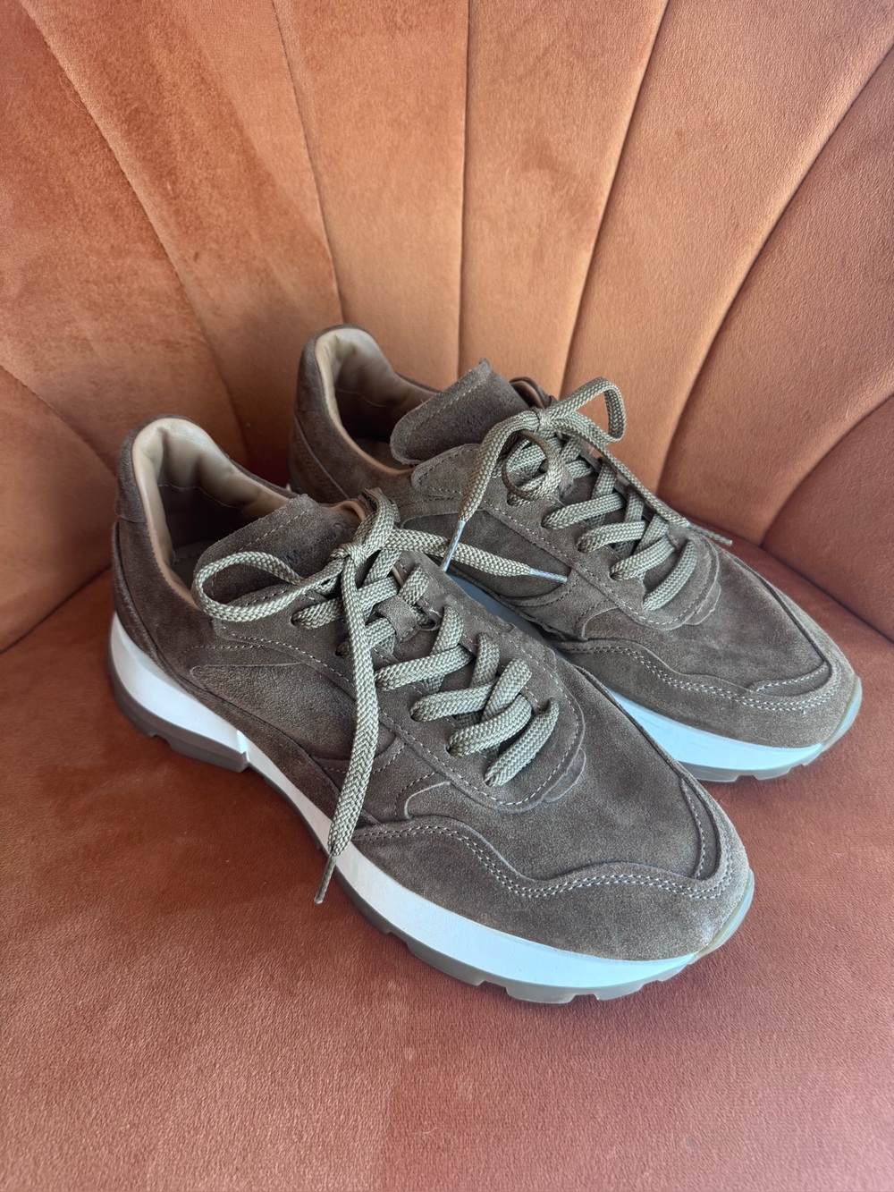 Massimo Dutti Brown Suede Lace up Sneakers Chunky